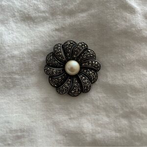 Sterling Silver Marcasite and Freshwater Pearl Brooch Pin